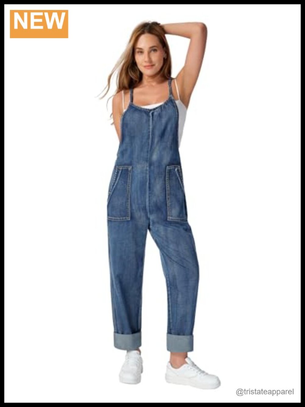 Non-Stretch Denim Overalls Adjustable Straps Side Zip Straight Leg Baggy Fit
